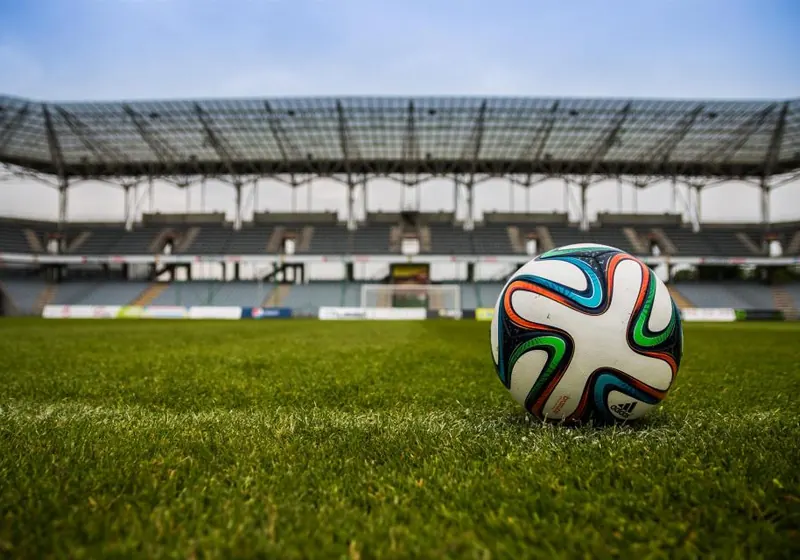 Fodbold på græsbanen før kampstart